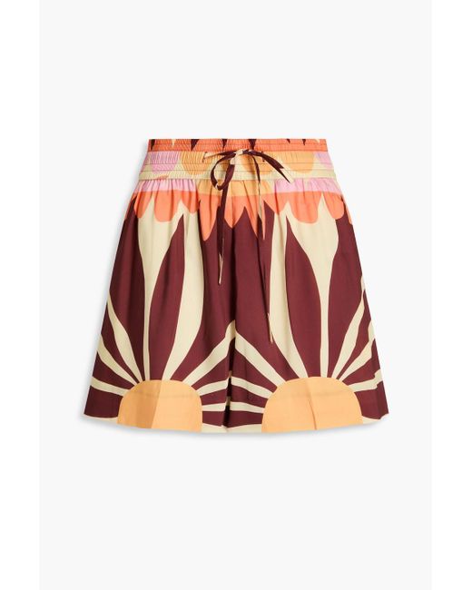 Sandro Brown Printed Satin-Twill Shorts