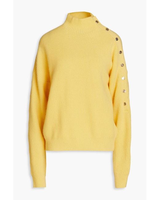 Maje Yellow Darine Ribbed Cashmere Turtleneck Sweater