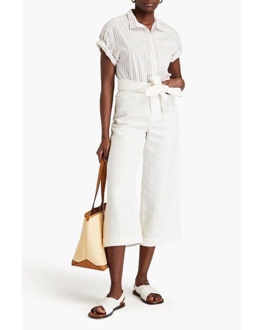 Vince White Cotton And Linen-blend Chambray Culottes