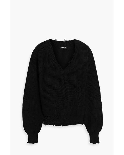 SER.O.YA Black Syd Distressed Cotton Sweater