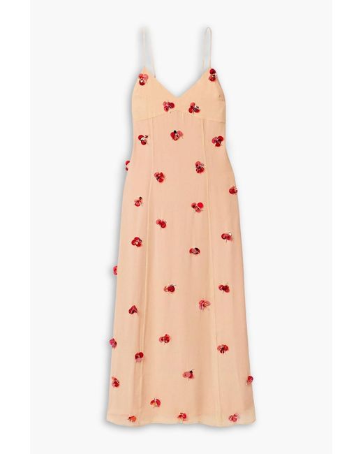 Ulla Johnson Pink Eve Embellished Silk-Chiffon Midi Dress