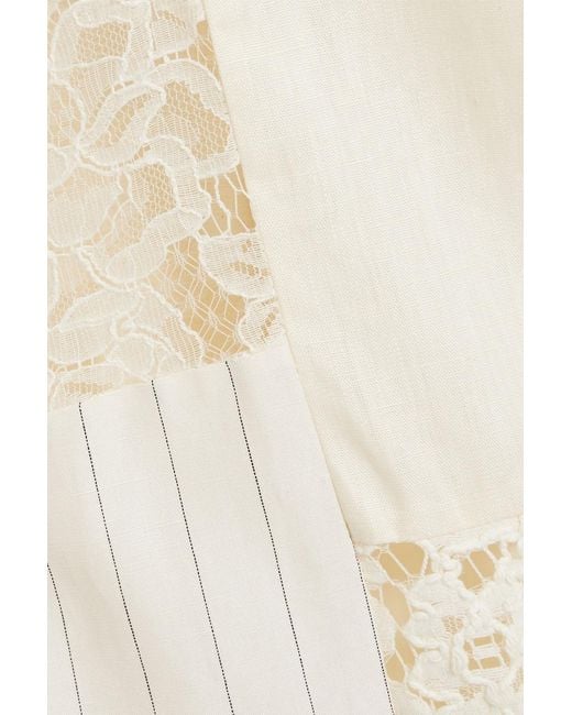 Zimmermann Natural Patchwork Lace-paneled Linen And Silk-blend Jacquard Wide-leg Pants