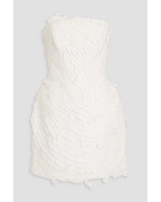Zimmermann White Strapless Embellished Cotton And Linen-blend Gauze Mini Dress