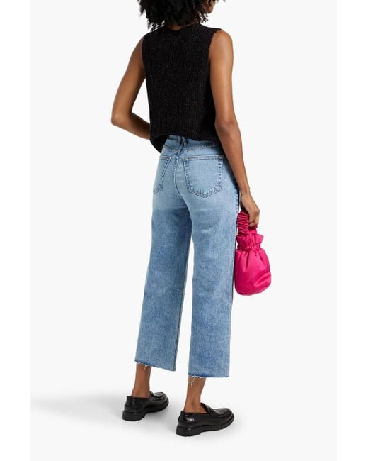 SLVRLAKE Denim Blue Grace Cropped High-rise Wide-leg Jeans