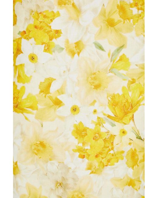 Zimmermann Yellow Shell-embellished Floral-print Linen Mini Dress