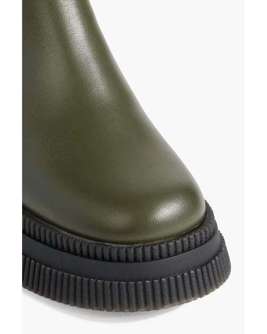 Ganni Green Leather Platform Chelsea Boots