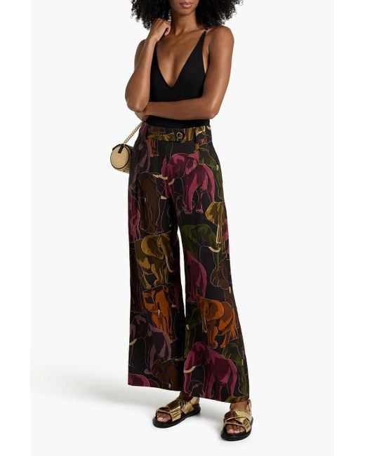 Farm Rio Red Printed Cotton And Lyocell-Blend Canvas Wide-Leg Pants