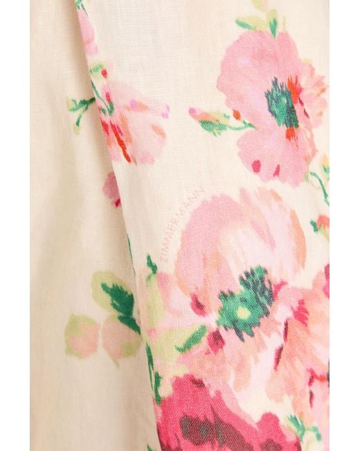 Zimmermann Pink Belted Floral-Print Linen Shorts
