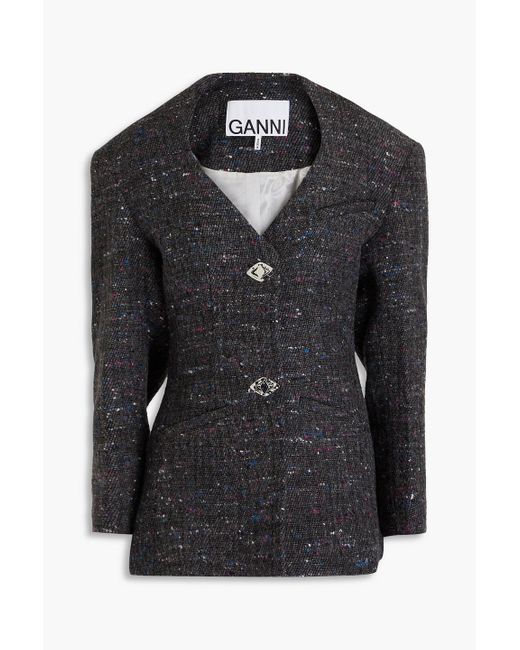 Ganni Black Donegal Wool-blend Bouclé-tweed Jacket
