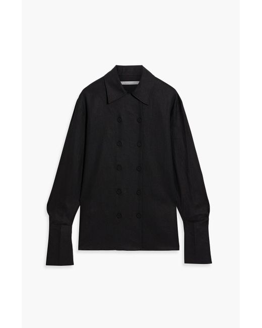Another Tomorrow Black Doppelreihiges hemd aus leinen