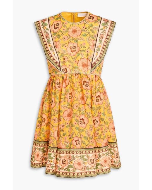 Zimmermann Yellow Floral-Print Ramie Mini Dress