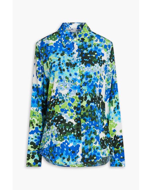 Stella McCartney Blue Willow Floral-print Silk Crepe De Chine Shirt