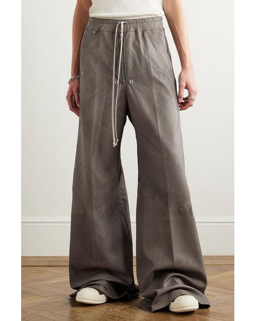 Rick Owens Gray Bella Wide-Leg Leather Drawstring Pants for men
