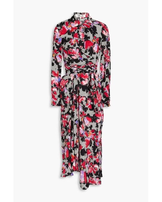 Diane von Furstenberg Red Tori Printed Crepe Midi Wrap Dress
