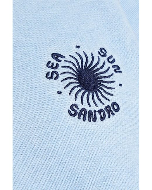 Sandro Blue Zelda Embroidered Cotton-fleece Sweatshirt