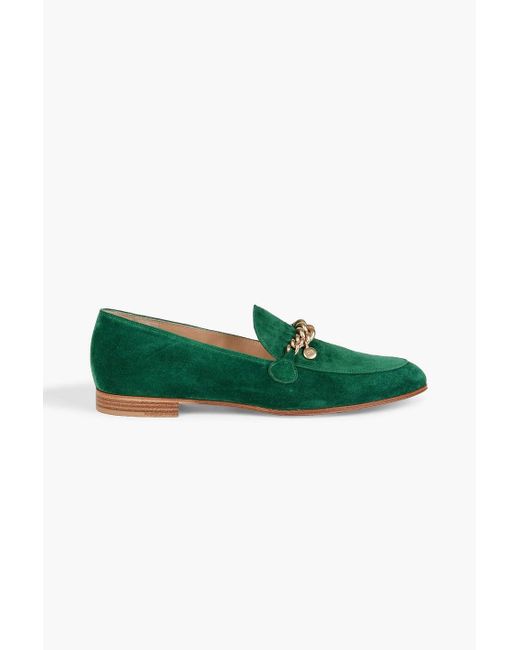 Gianvito Rossi Green Kenton Chain-embellished Suede Loafers