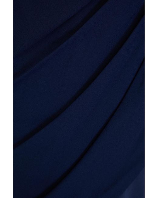 Halston Heritage Blue Cyra Draped Crepe-satin Paneled Crepe Gown