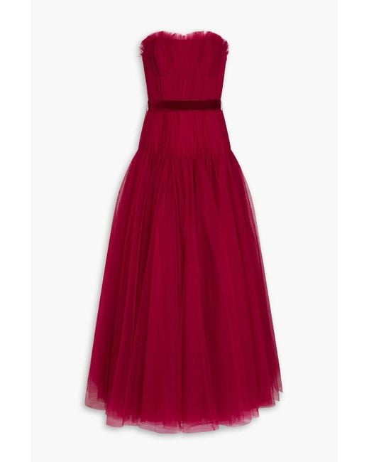 Zac Posen Red Strapless Pleated Tulle Gown