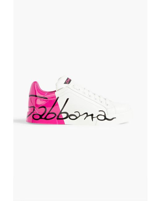 Dolce & Gabbana Pink Printed Smooth And Patent-leather Sneakers