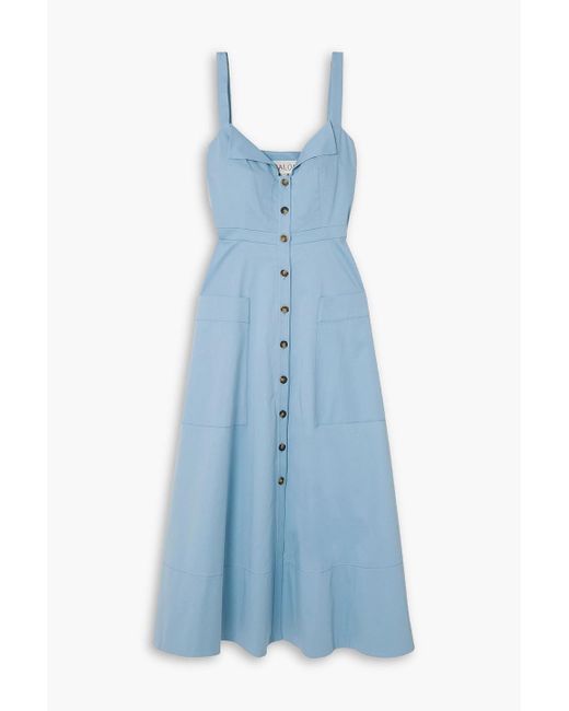 Saloni Blue Fara Stretch-cotton Sateen Midi Dress