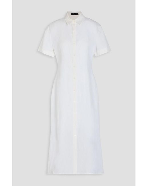 Theory White Hemdkleid aus leinen in midilänge