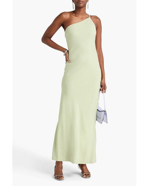 Staud White Elodie One-Shoulder Bead-Embellished Crepe Maxi Dress