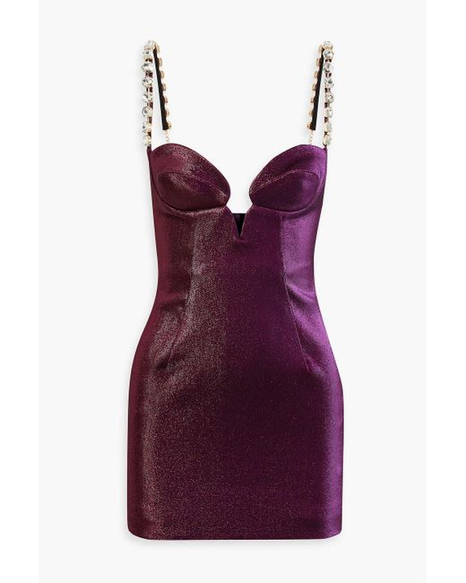 Area Purple Crystal-embellished Metallic Stretch-twill Mini Dress