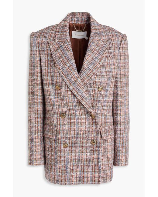 Zimmermann Brown Double-Breasted Tweed Blazer
