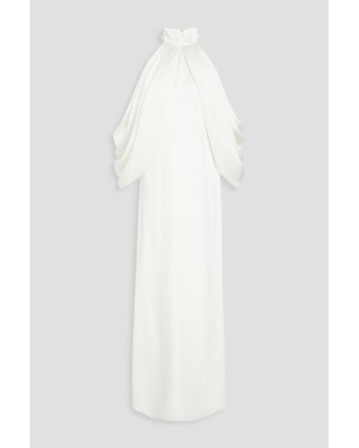 Badgley Mischka White Draped Satin Gown