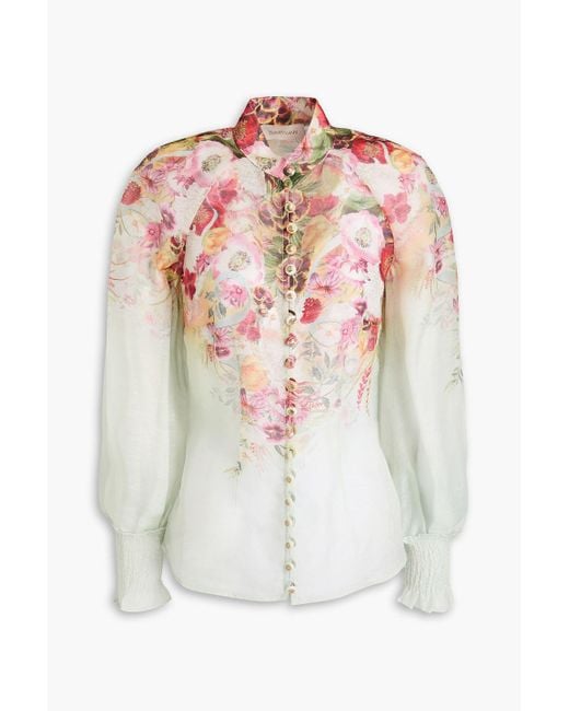 Zimmermann White Floral-print Linen And Silk-blend Organza Blouse