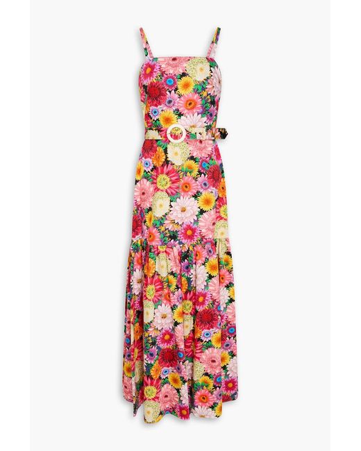 Borgo De Nor White Cordie Belted Floral-Print Cotton-Sateen Maxi Dress