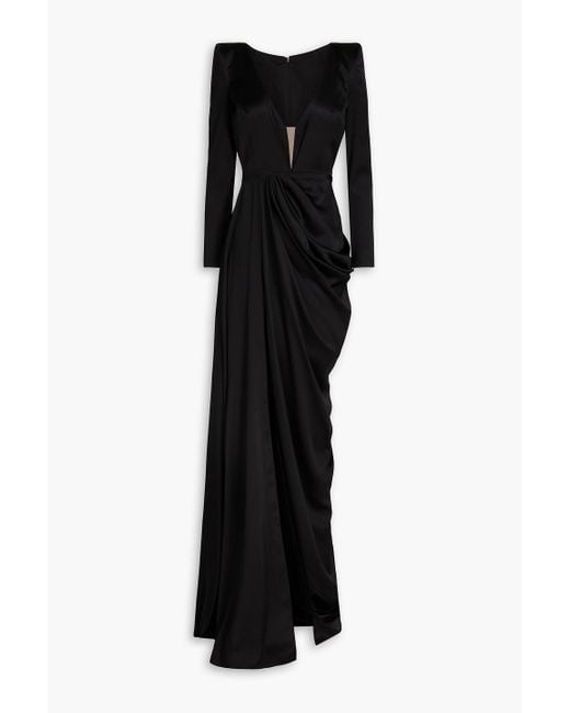 Alex Perry Black Draped Satin-crepe Gown