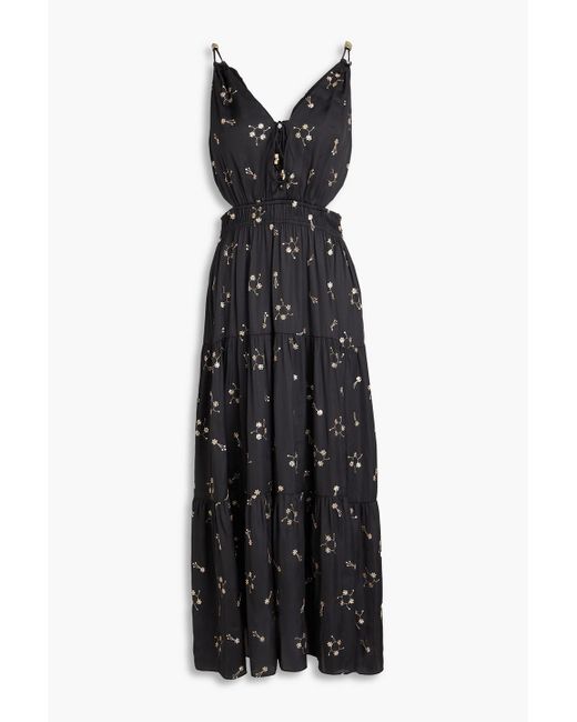 Maje Black Sequin-embellished Satin Midi Dress