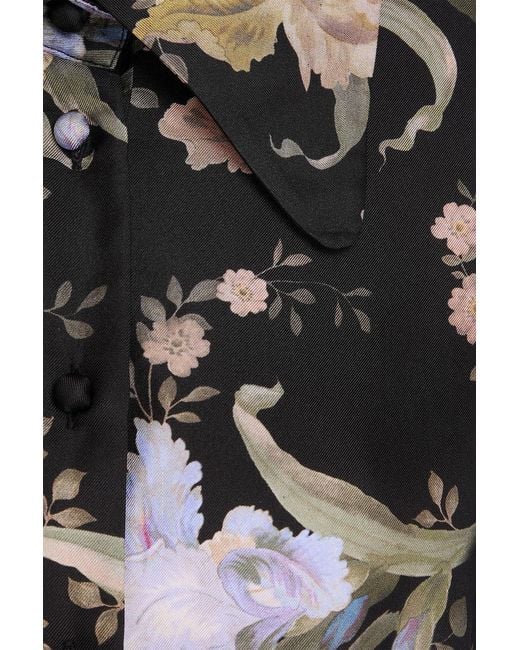 Zimmermann Black Belted Floral-Print Silk-Twill Mini Shirt Dress