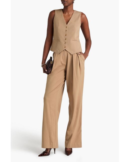 Staud Natural Luisa Pleated Twill Wide-leg Pants