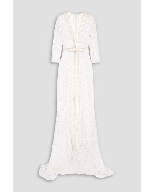 Galvan White Sevilla Cotton-blend Lace Gown