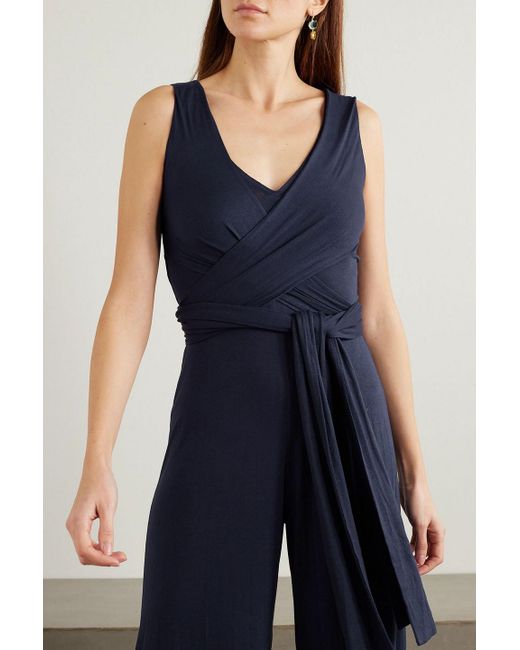 Miguelina Blue Norma Stretch-Jersey Cape And Wrap-Effect Jumpsuit Set