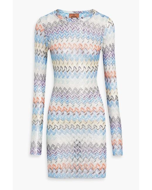 Missoni Blue Metallic Crochet-knit Mini Dress