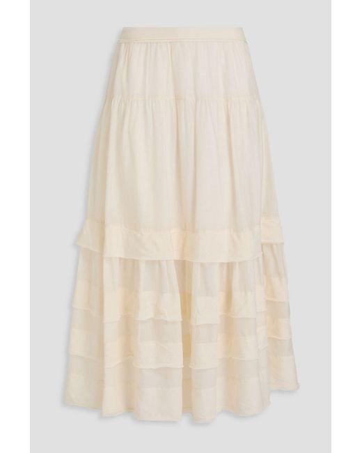 Ulla Johnson Natural Diana Tiered Cotton And Silk-blend Midi Skirt
