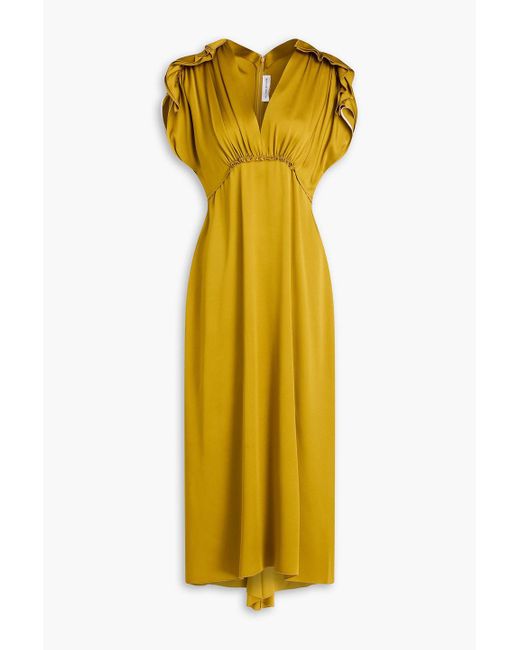 Victoria Beckham Yellow Ruffled Satin-crepe Midi Dress