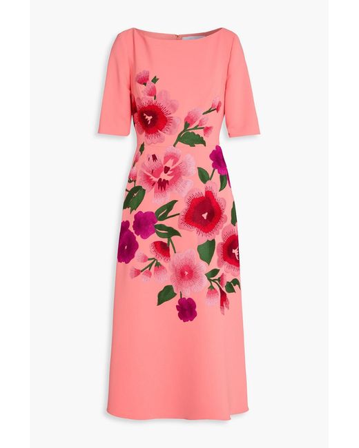 Carolina Herrera Pink Floral-Print Crepe Midi Dress