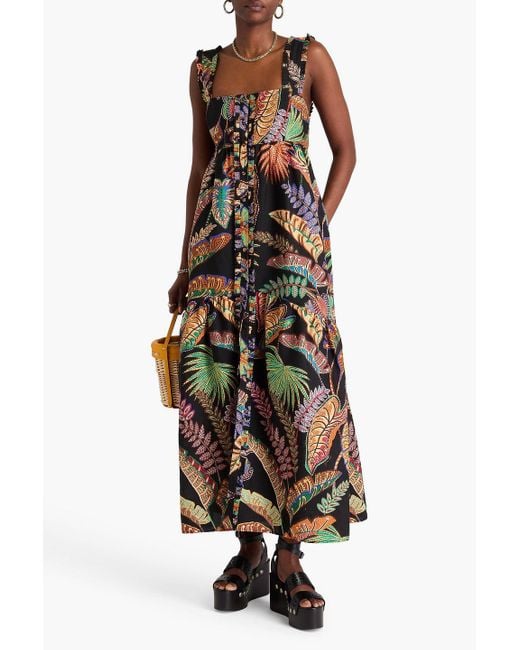 Farm Rio White Midikleid aus einer TM-baumwollmischung mit floralem print und rüschen