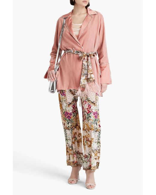 Camilla Pink Belted Embellished Velvet Blazer