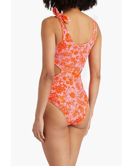Sandro Orange Auriane Cutout Printed Terry Swimsuit