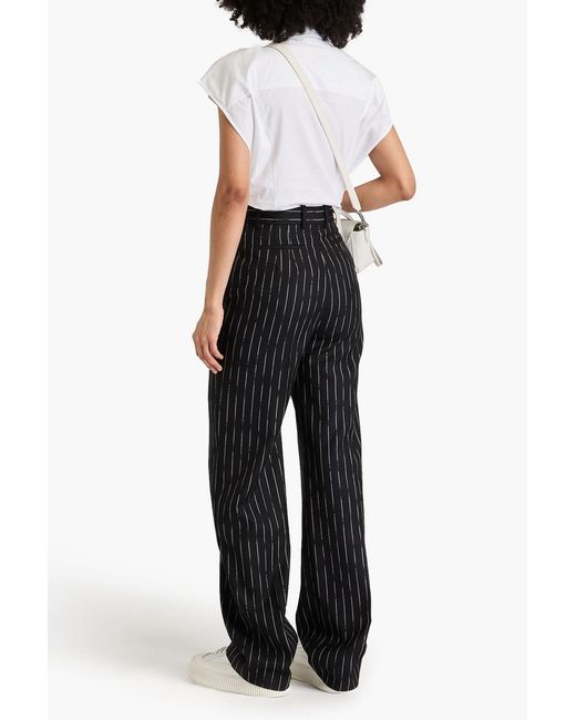 McQueen Black Striped Wool-Twill Straight-Leg Pants