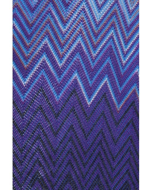Missoni Blue Cotton And Silk-blend Paneled Jacquard-knit Polo Shirt for men