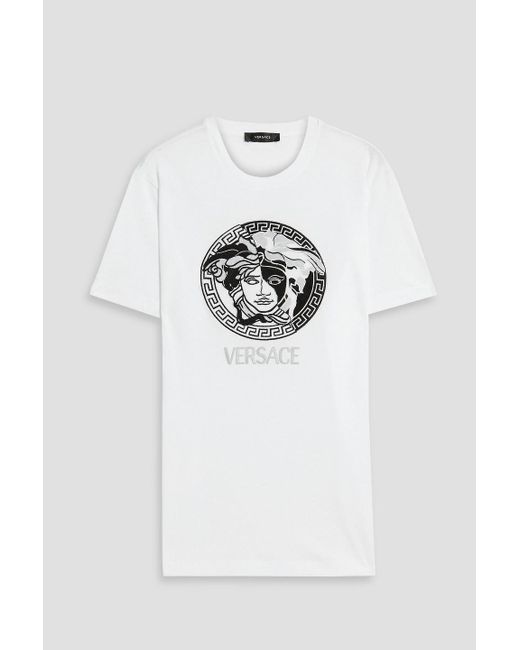 Versace White Slim-fit Embroidered Cotton-jersey T-shirt for men