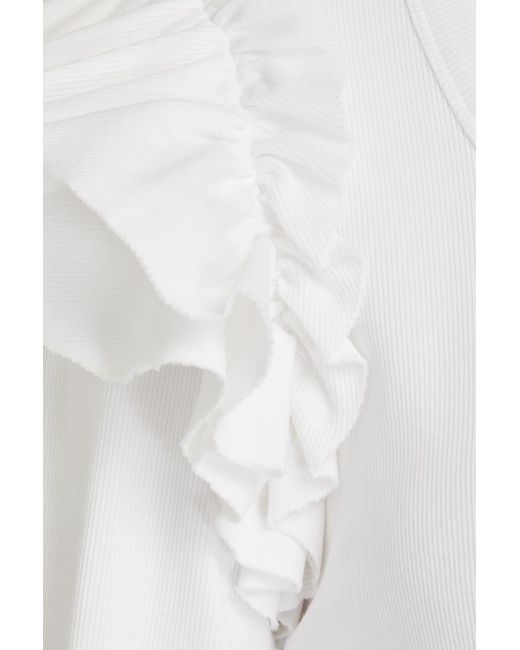Veronica Beard White Avendon oberteil aus geripptem stretch-baumwoll-jersey mit rüschen