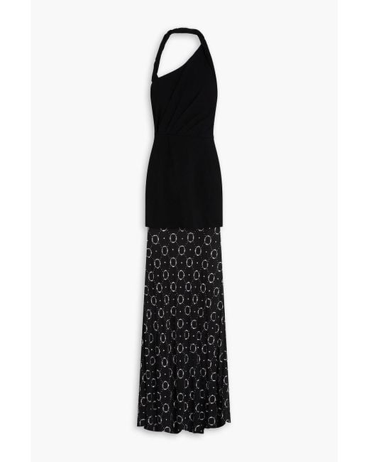 Rebecca Vallance Black Ellasandra Crystal-Embellished Crepe Gown