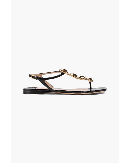 Tom Ford White Embellished Croc-Effect Leather Sandals